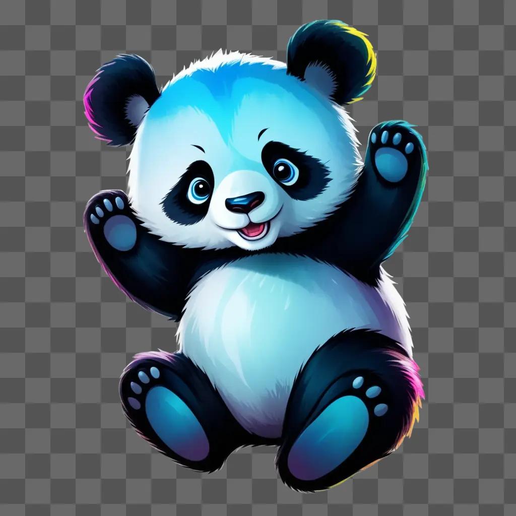 cartoon panda drawing with a blue and white color scheme