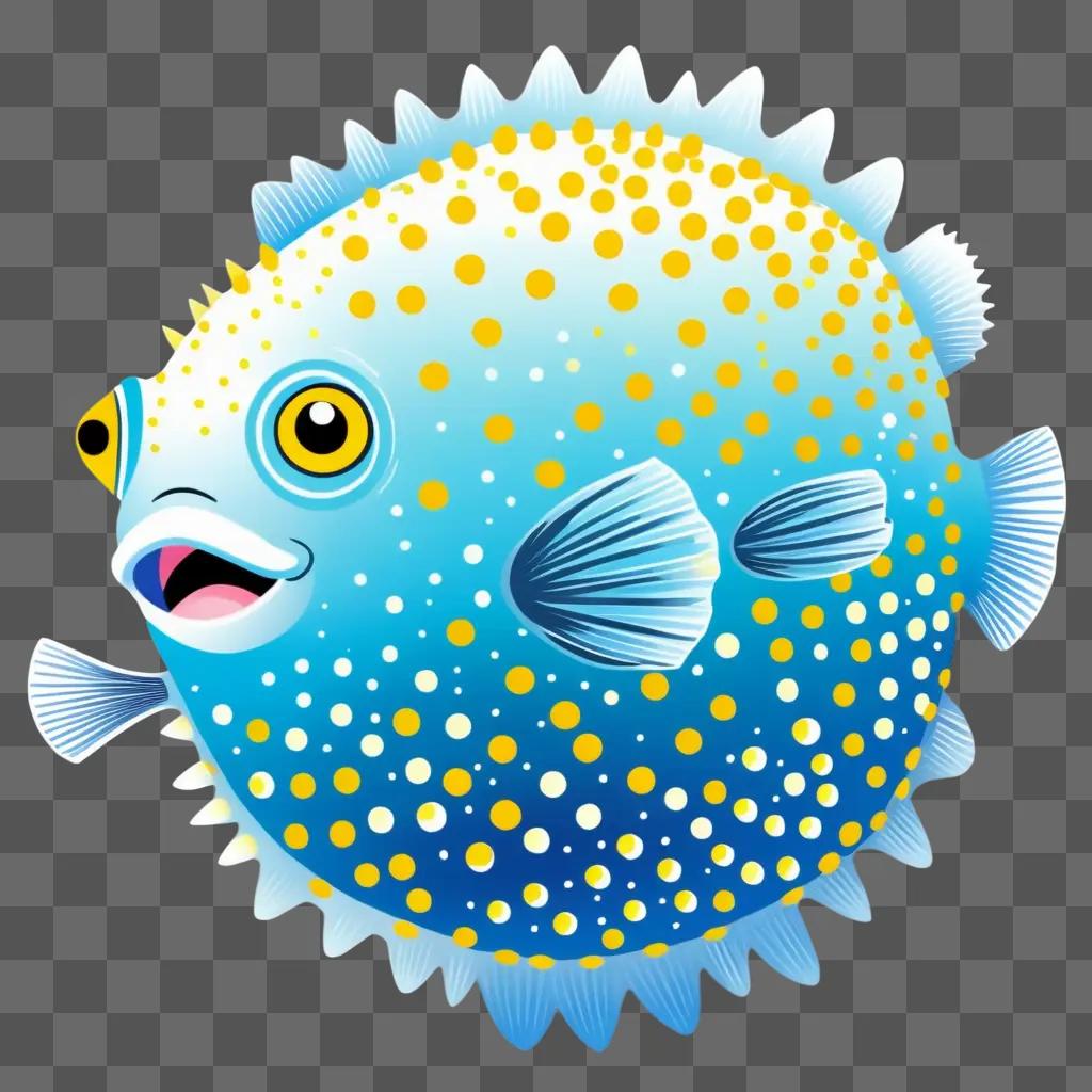 cartoon puffer fish with yellow spots and a smile