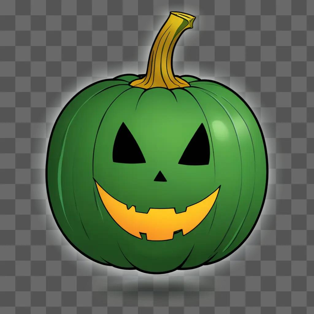 cartoon pumpkin drawing Green pumpkin with a face on it