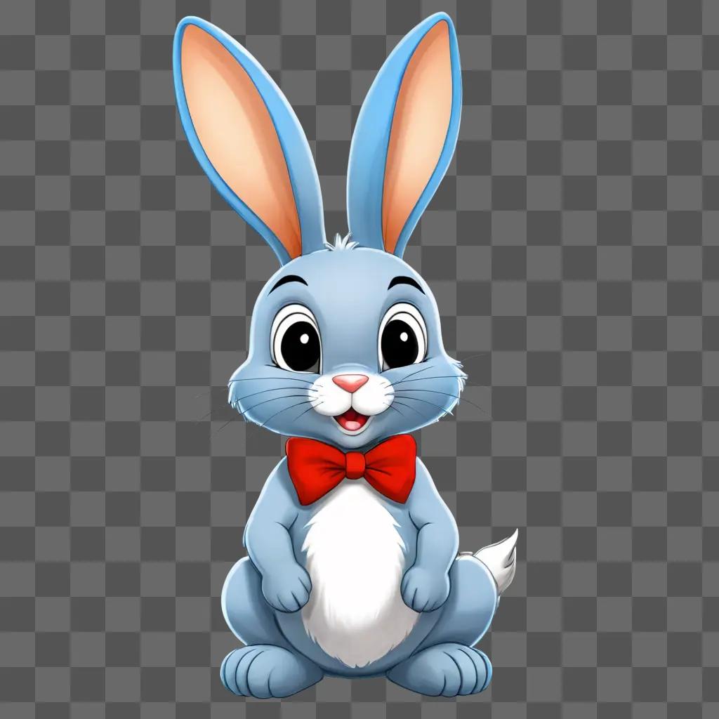 cartoon rabbit drawing A cute blue bunny wearing a red bow-tie