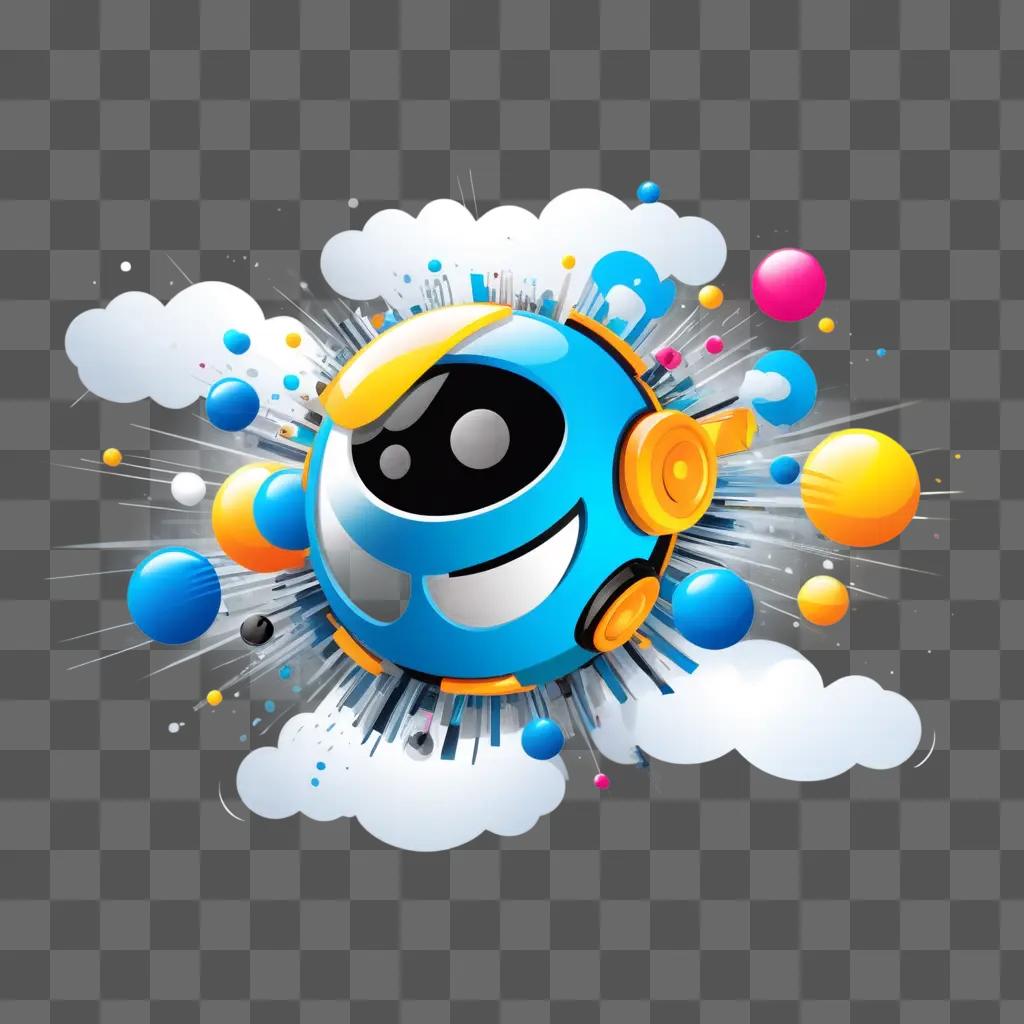 cartoon robot in the middle of a colorful explosion