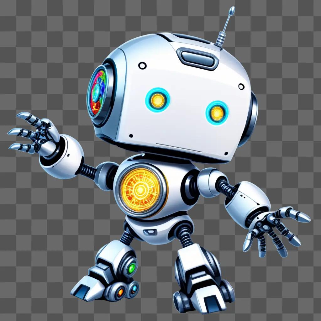 cartoon robot with glowing eyes and colorful lights