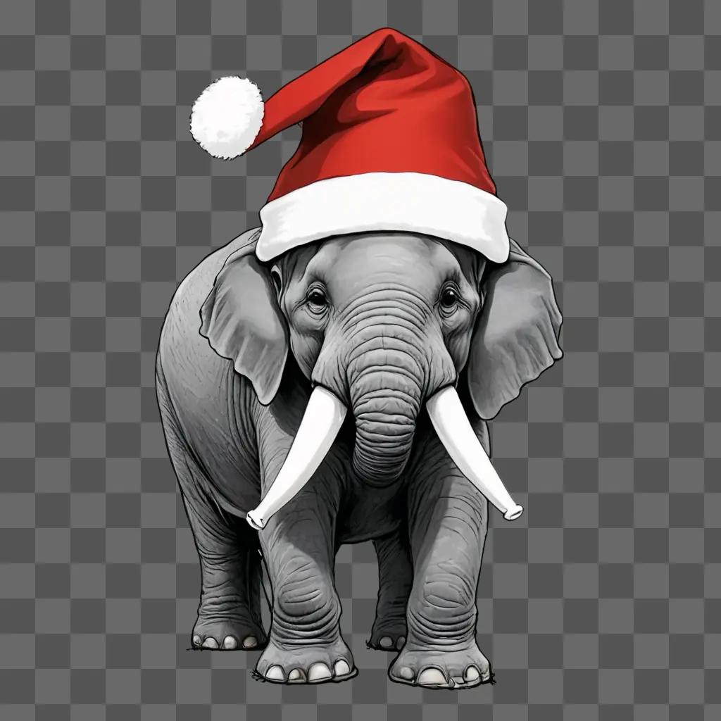 cartoon santa hat drawing A large elephant wearing a Santa hat