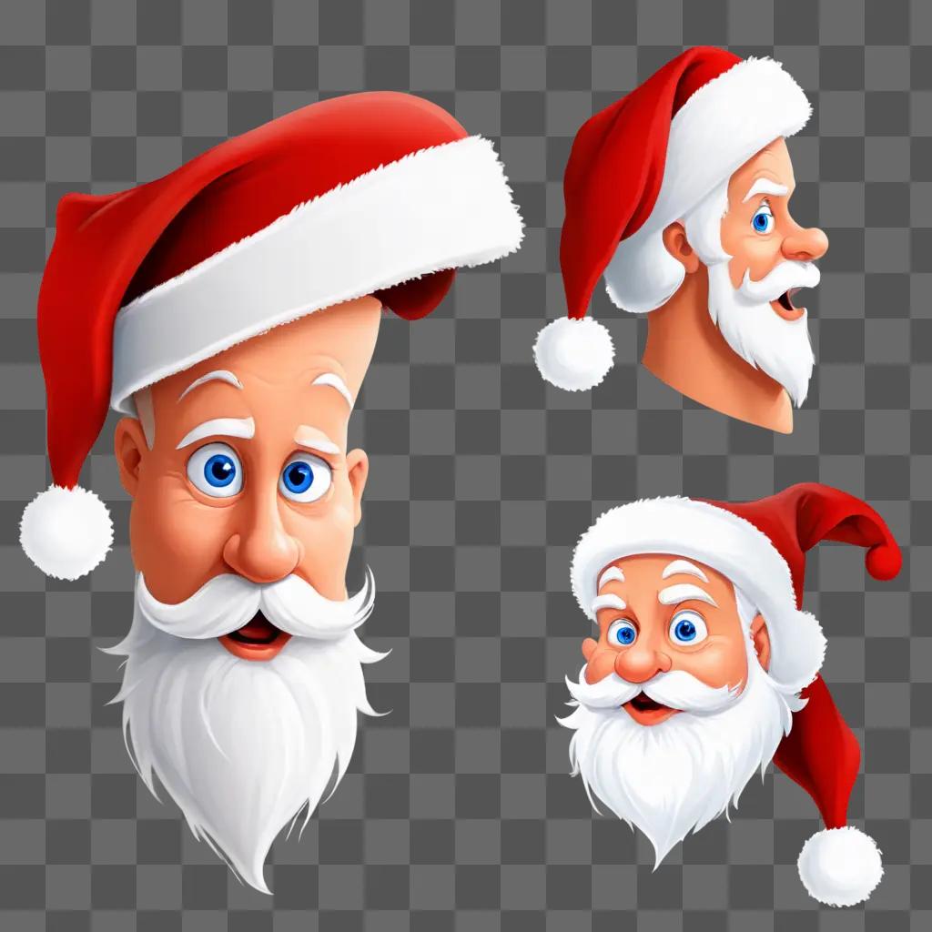 cartoon santa hat drawing Santas head in different poses and expressions