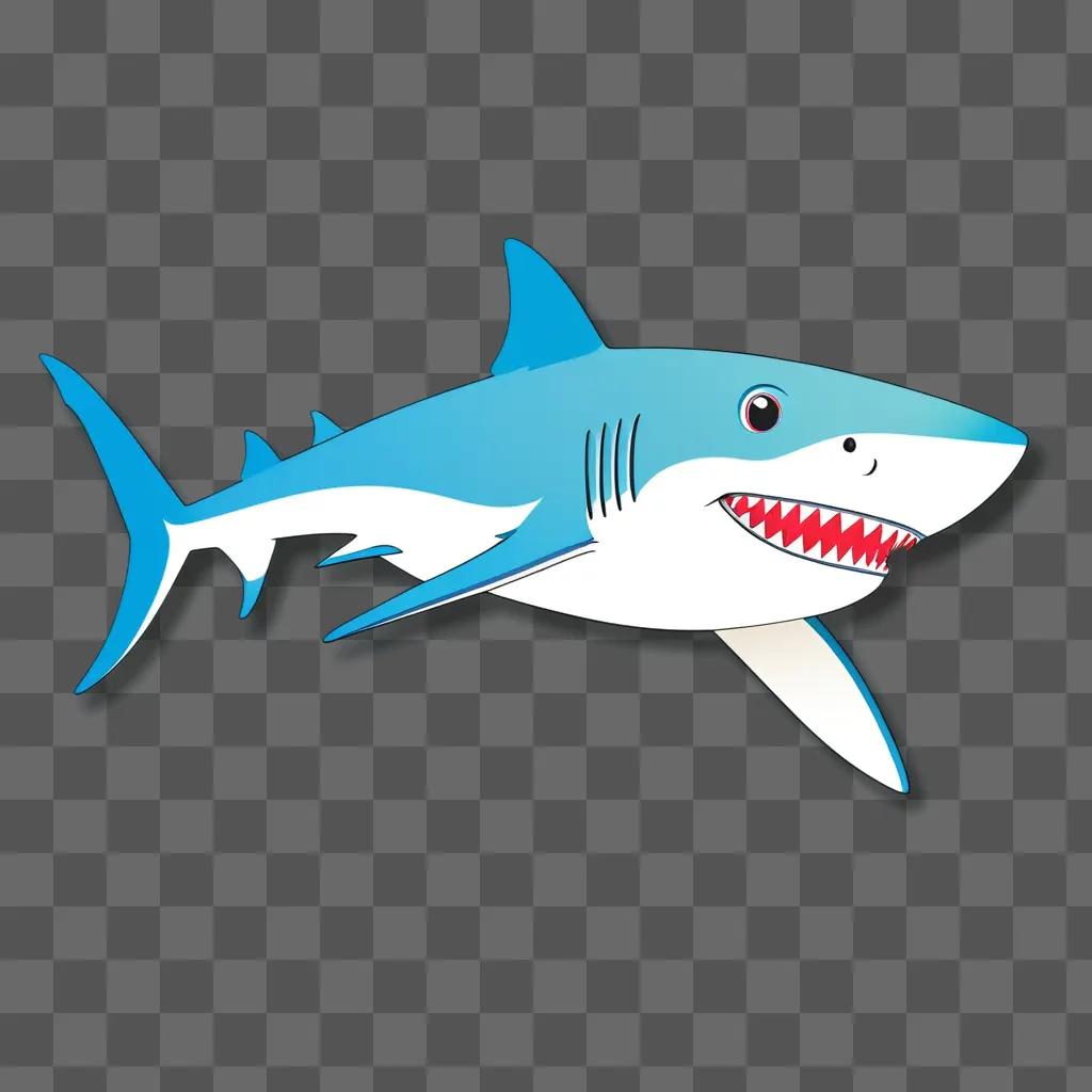 cartoon shark drawing for kids with a blue and white color scheme