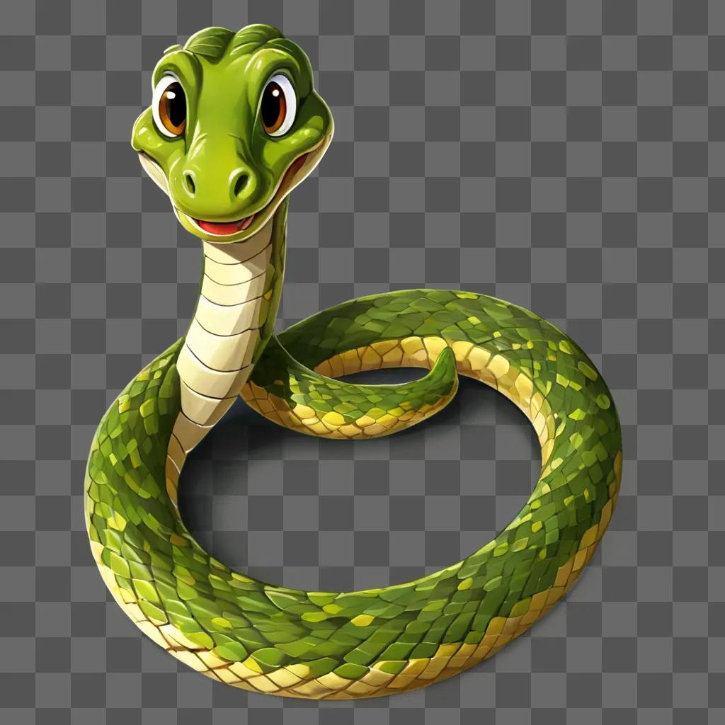 cartoon snake drawing A green and yellow snake with a yellow tongue