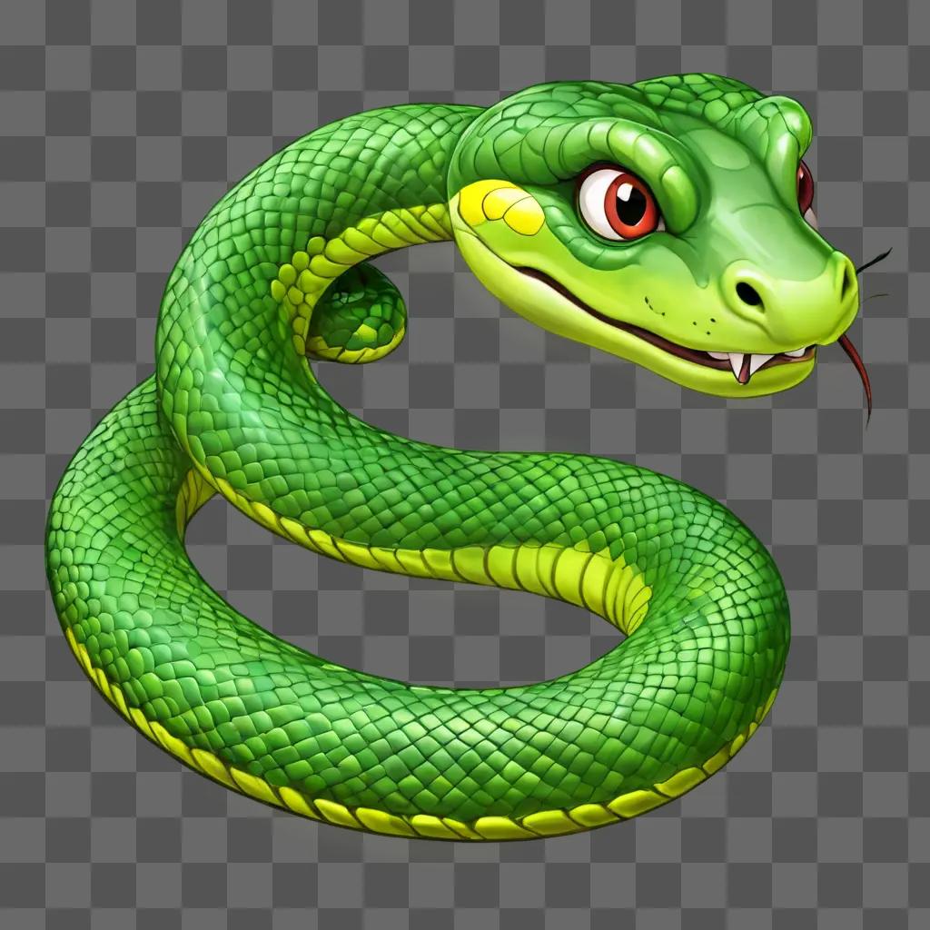 cartoon snake drawing A green snake with a red tongue and red eyes