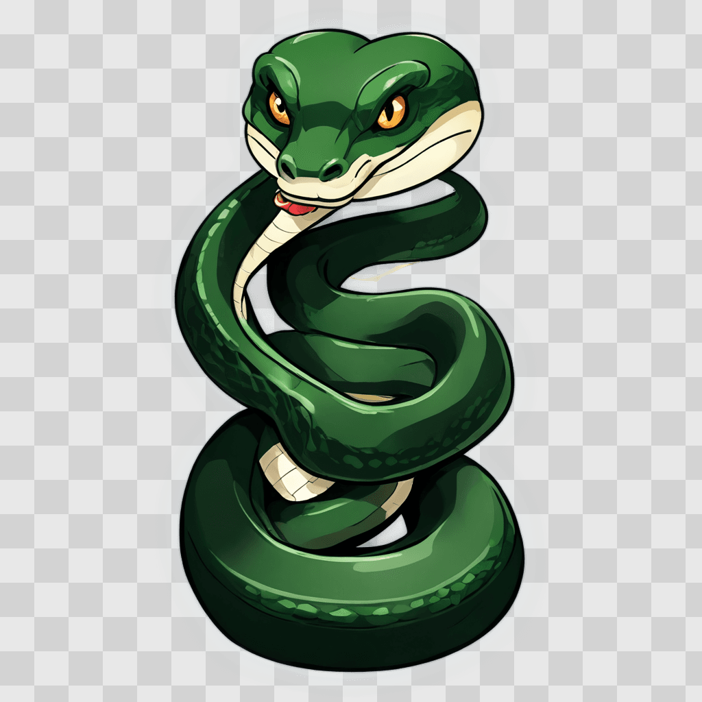 cartoon snake drawing A green snake with a white tongue