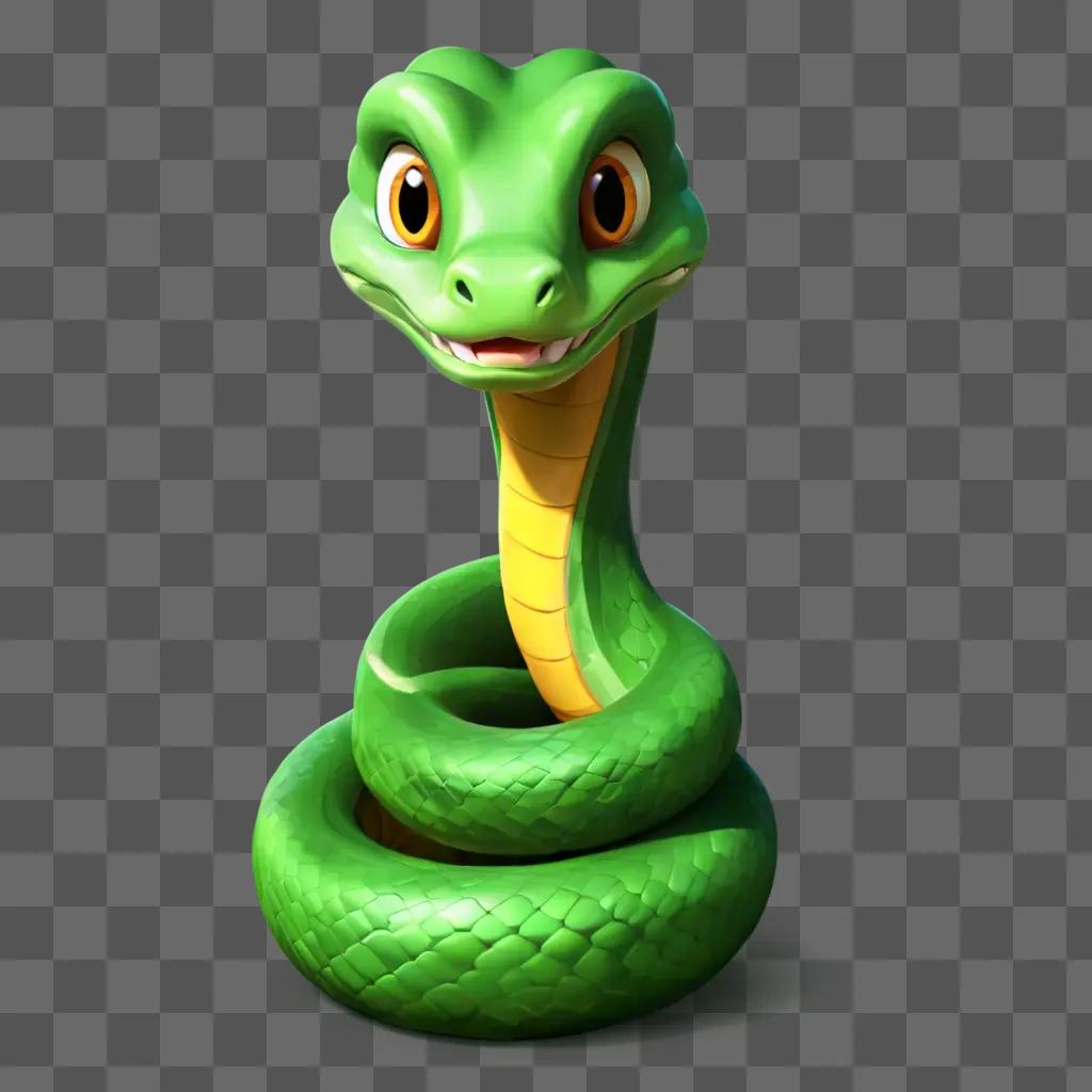 cartoon snake drawing A green snake with a yellow eye is standing up