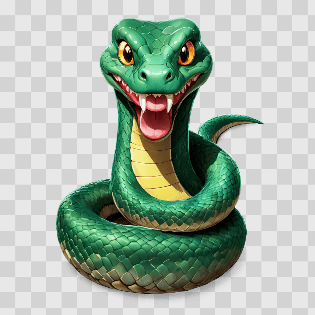 cartoon snake drawing A green snake with a yellow tongue and green eyes