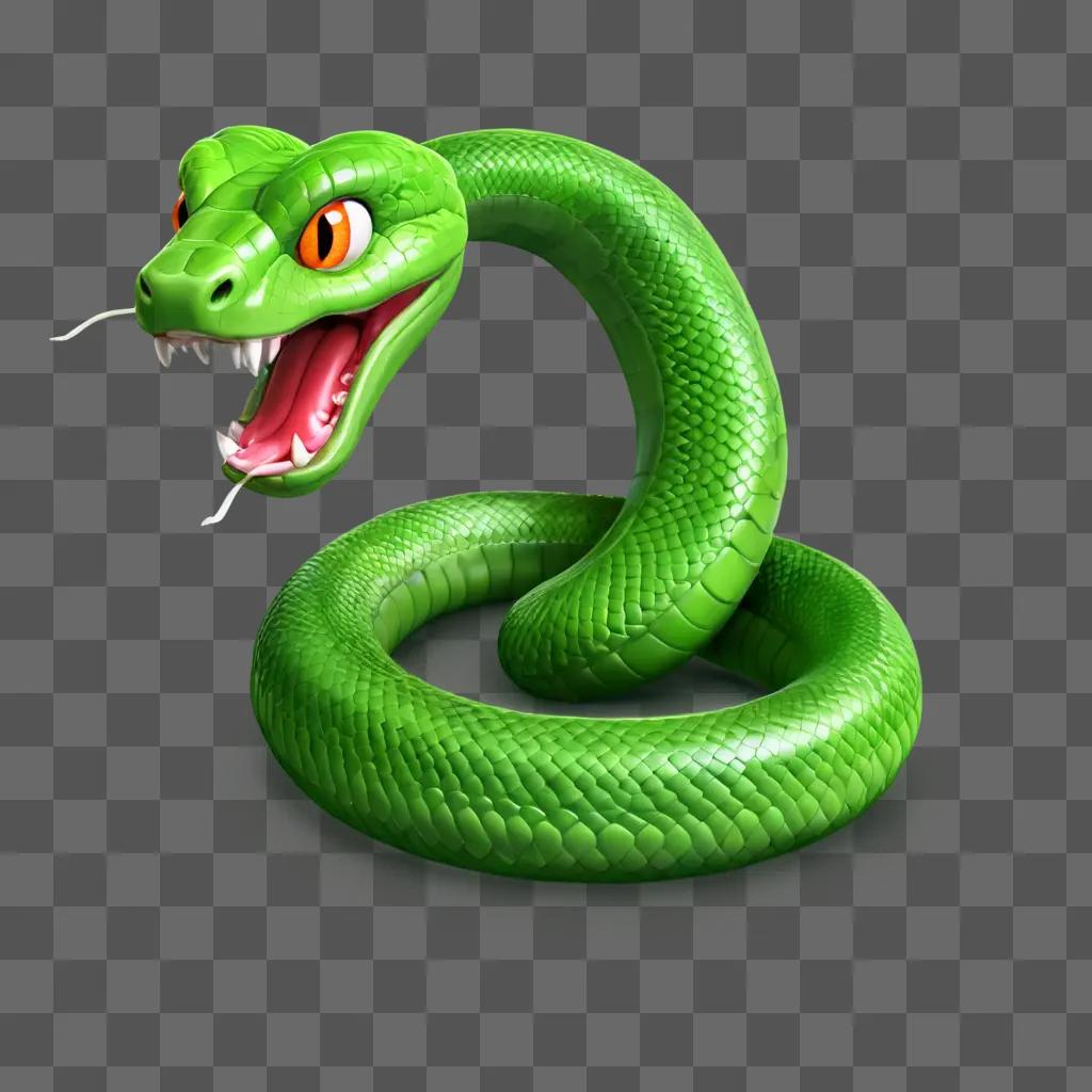 cartoon snake drawing A green snake with an open mouth on a green background