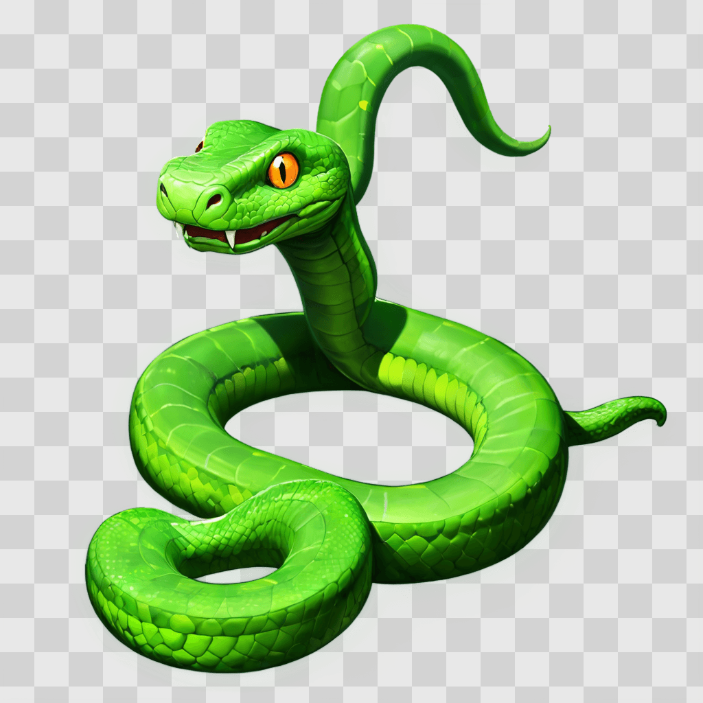 cartoon snake drawing Green snake with orange eyes and red teeth