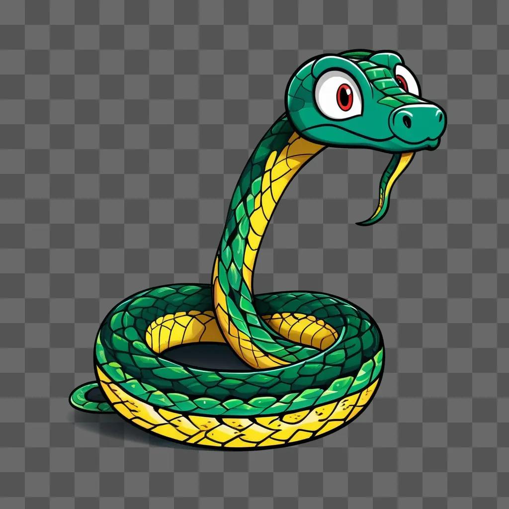 cartoon snake drawing with a green and yellow body