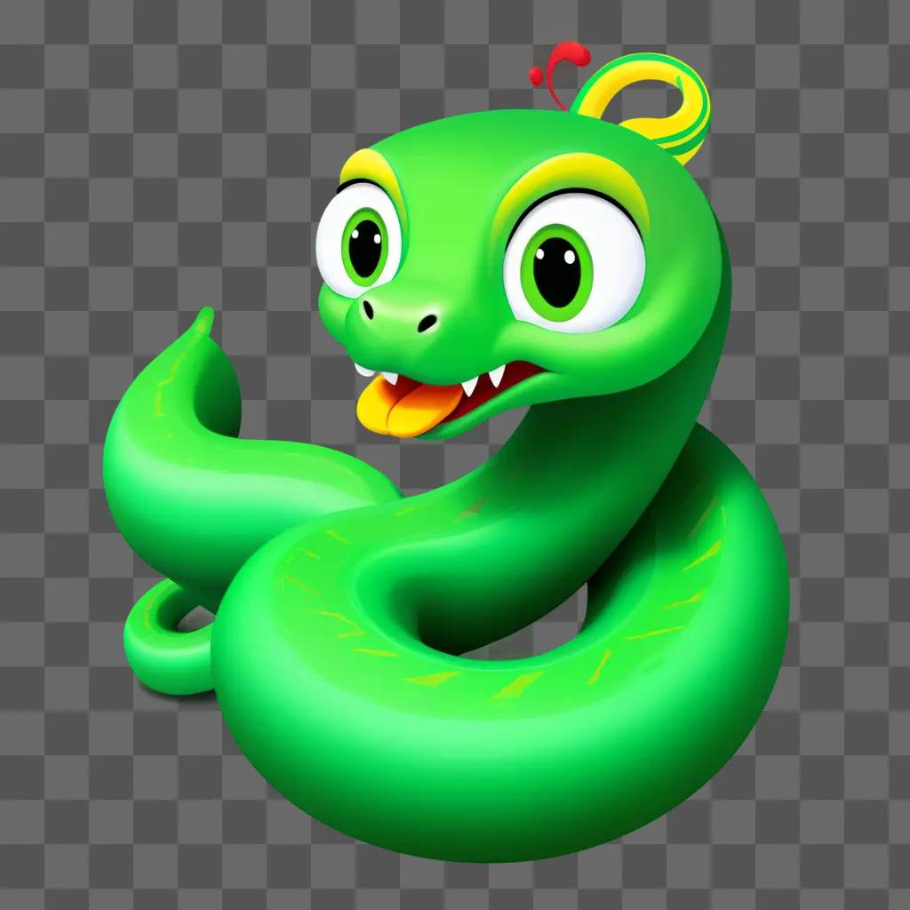 cartoon snake drawing with a green body and yellow mouth