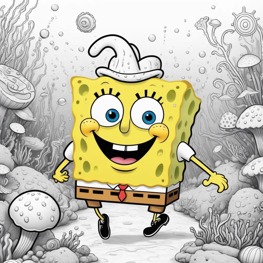 cartoon sponge bob floats in an ocean scene