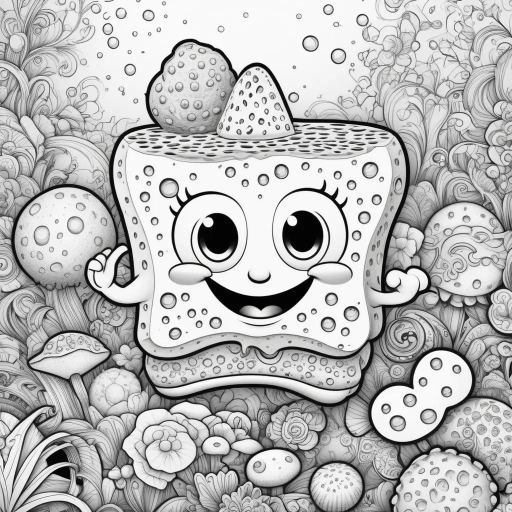 cartoon sponge is smiling in the sea of bubbles