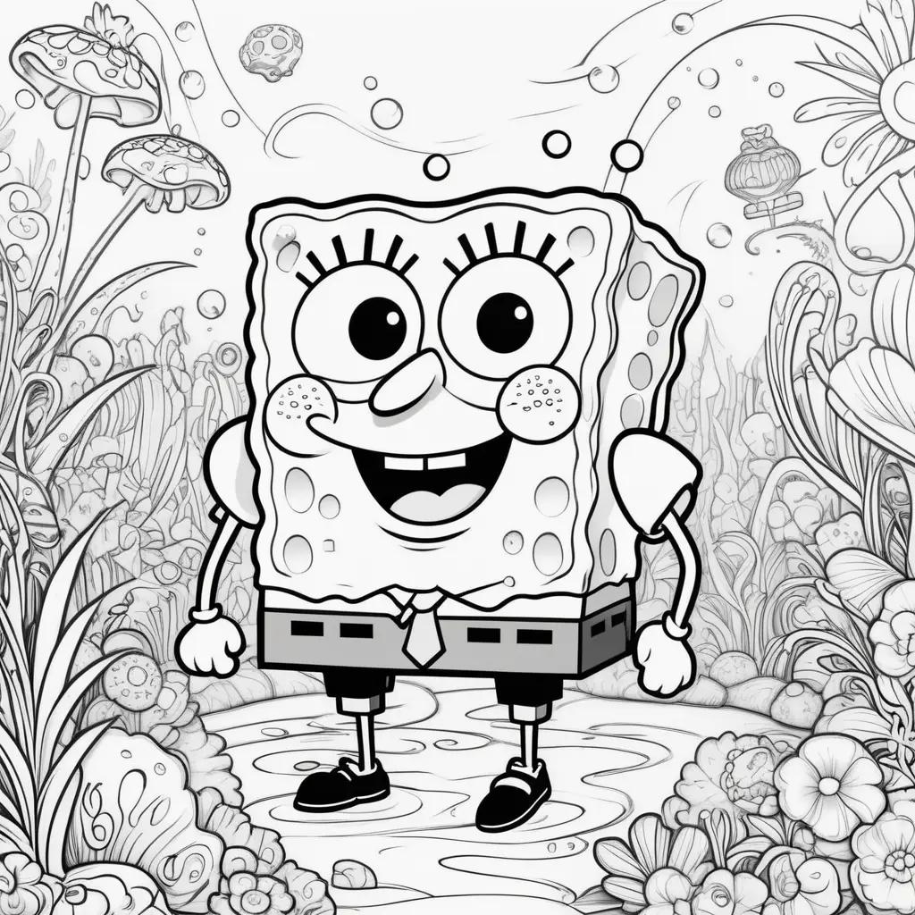 cartoon spongebob character in black and white coloring pages