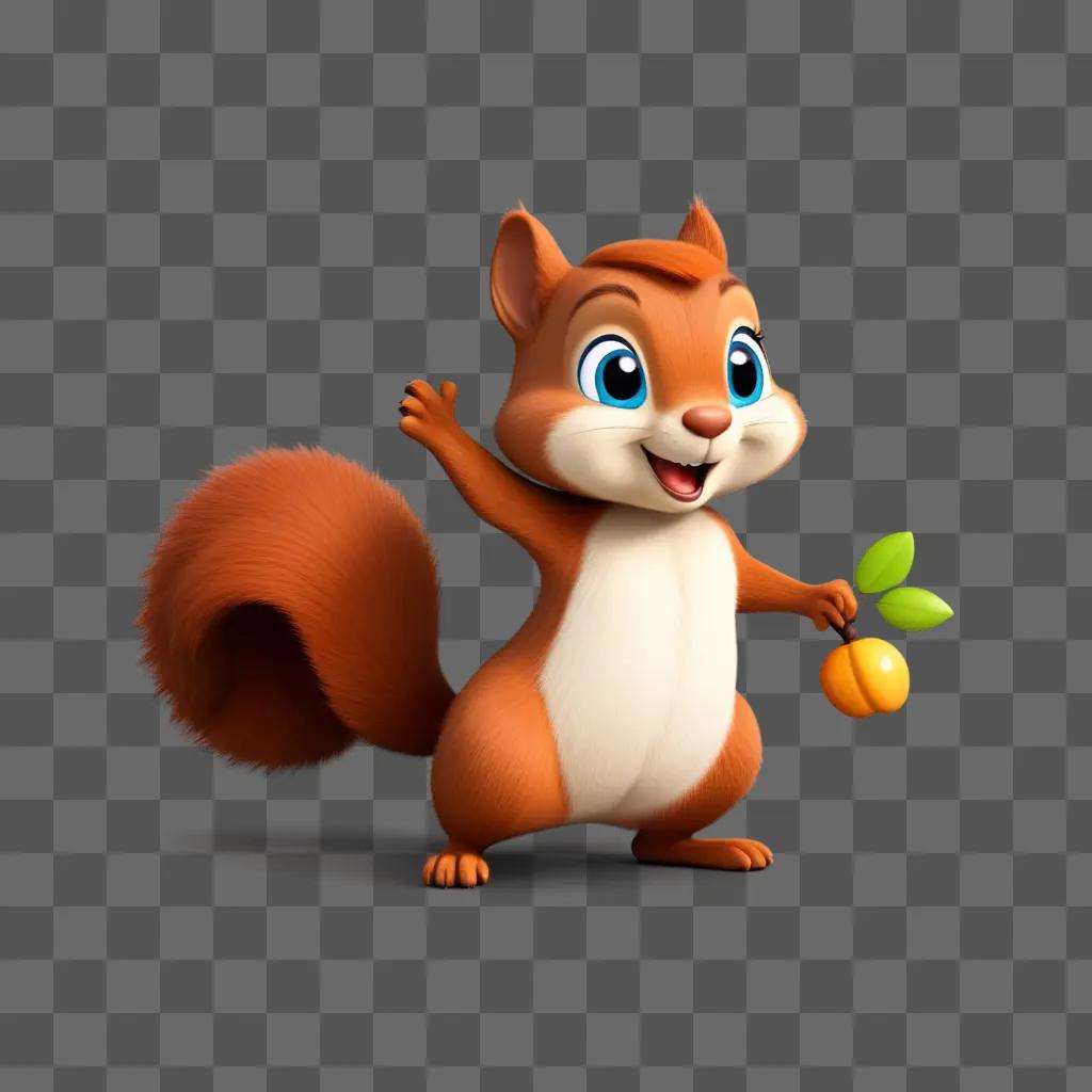 cartoon squirrel holding fruit and smiling