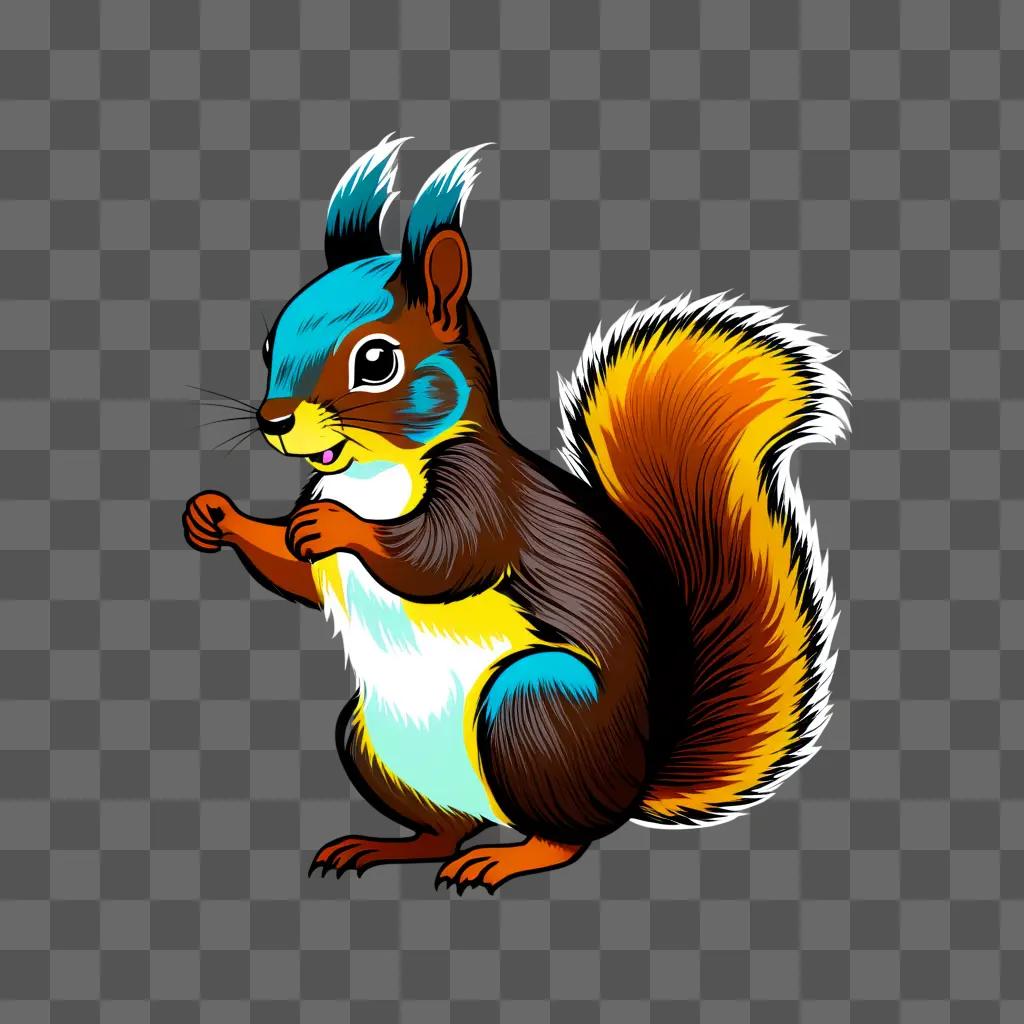 cartoon squirrel standing on a brown background