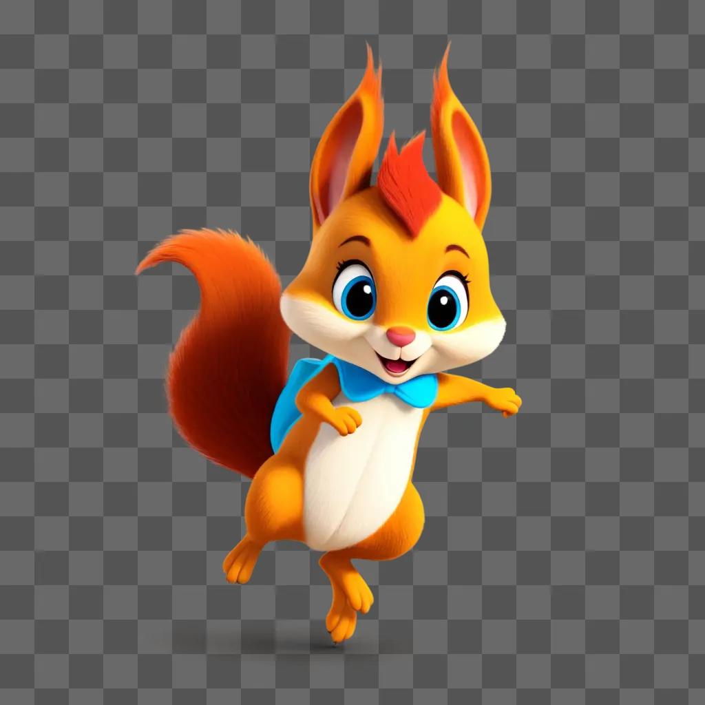 cartoon squirrel with a blue scarf dances