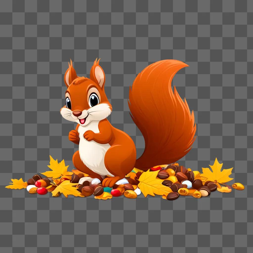 cartoon squirrel with a happy face and a bushy tail