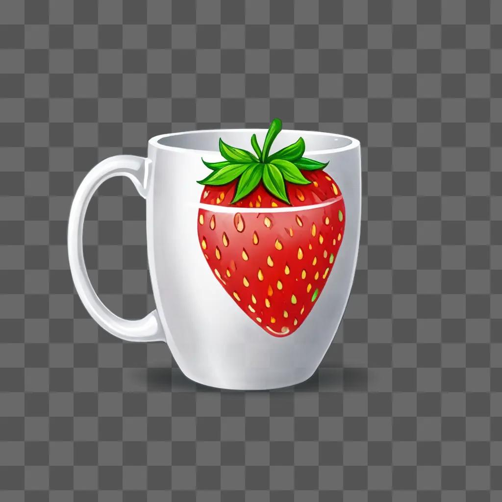 cartoon strawberry drawing A white mug with a strawberry inside it