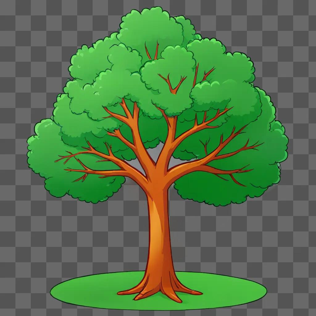 cartoon tree drawing A cartoon tree on a green background