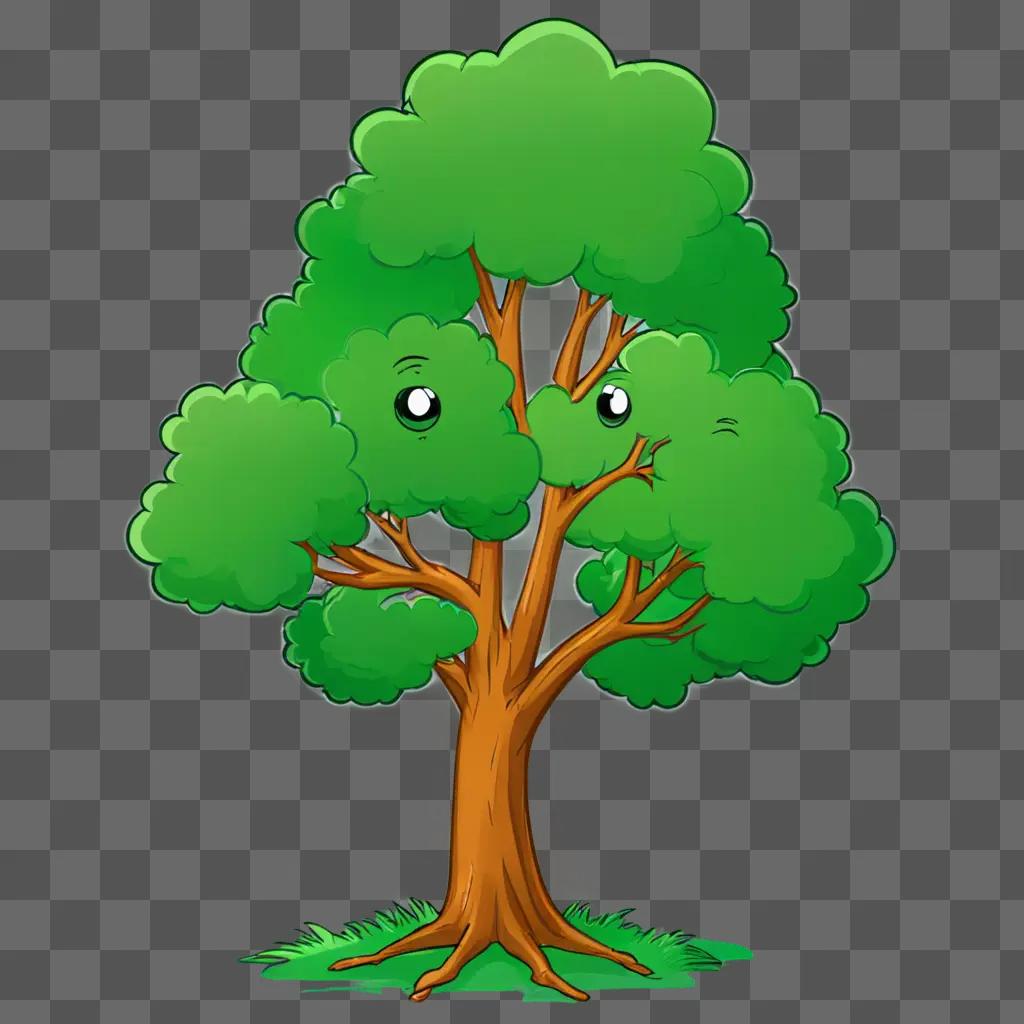 cartoon tree drawing A cartoon tree with two eyes on its face