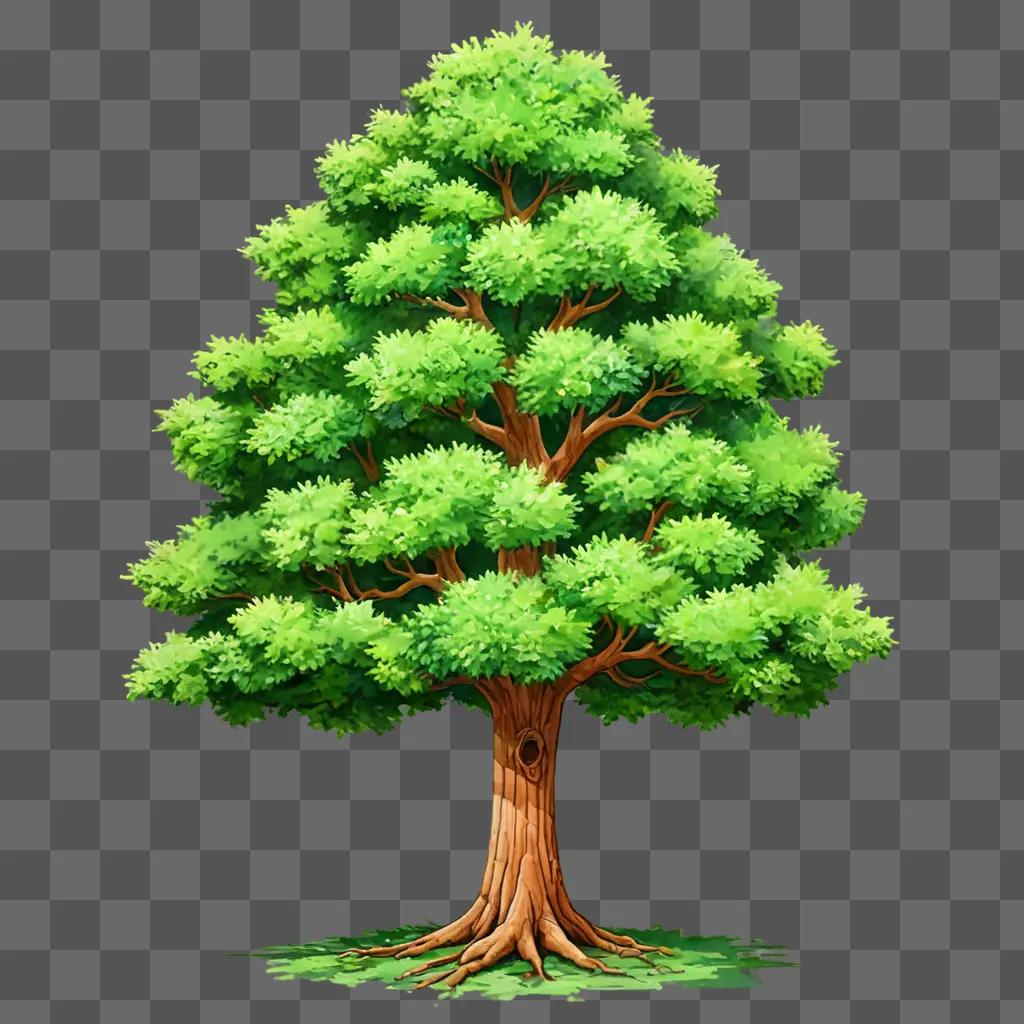 cartoon tree drawing A leafy green tree stands out against a green background