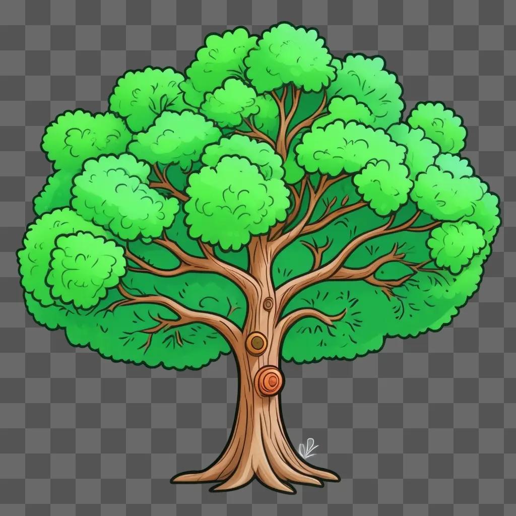 cartoon tree drawing on a green background