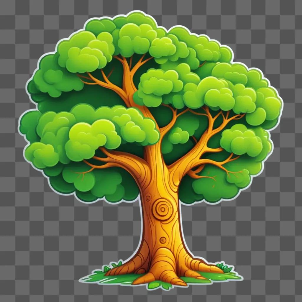 cartoon tree drawing with a large trunk and leaves