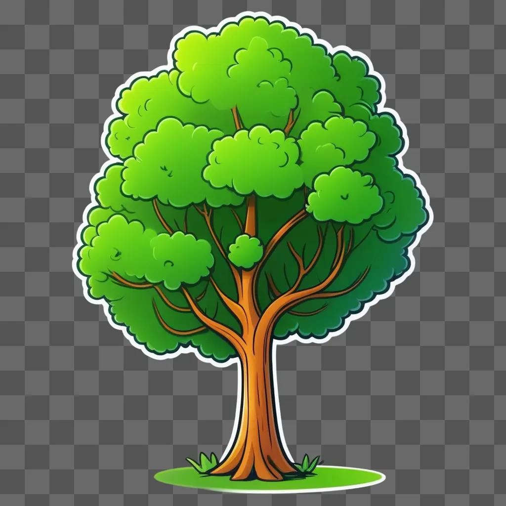 cartoon tree is shown against a green background