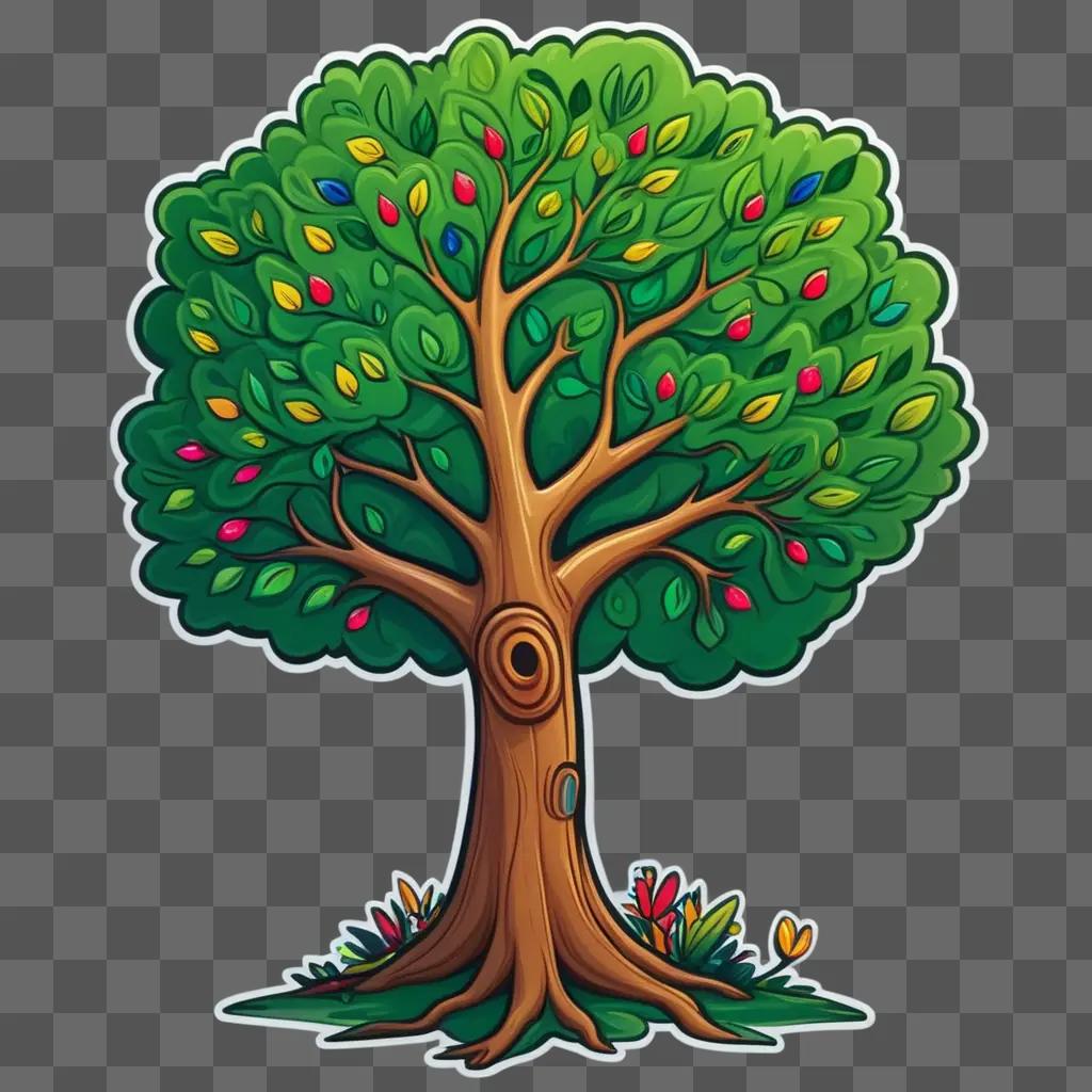 cartoon tree with colorful fruits growing on it