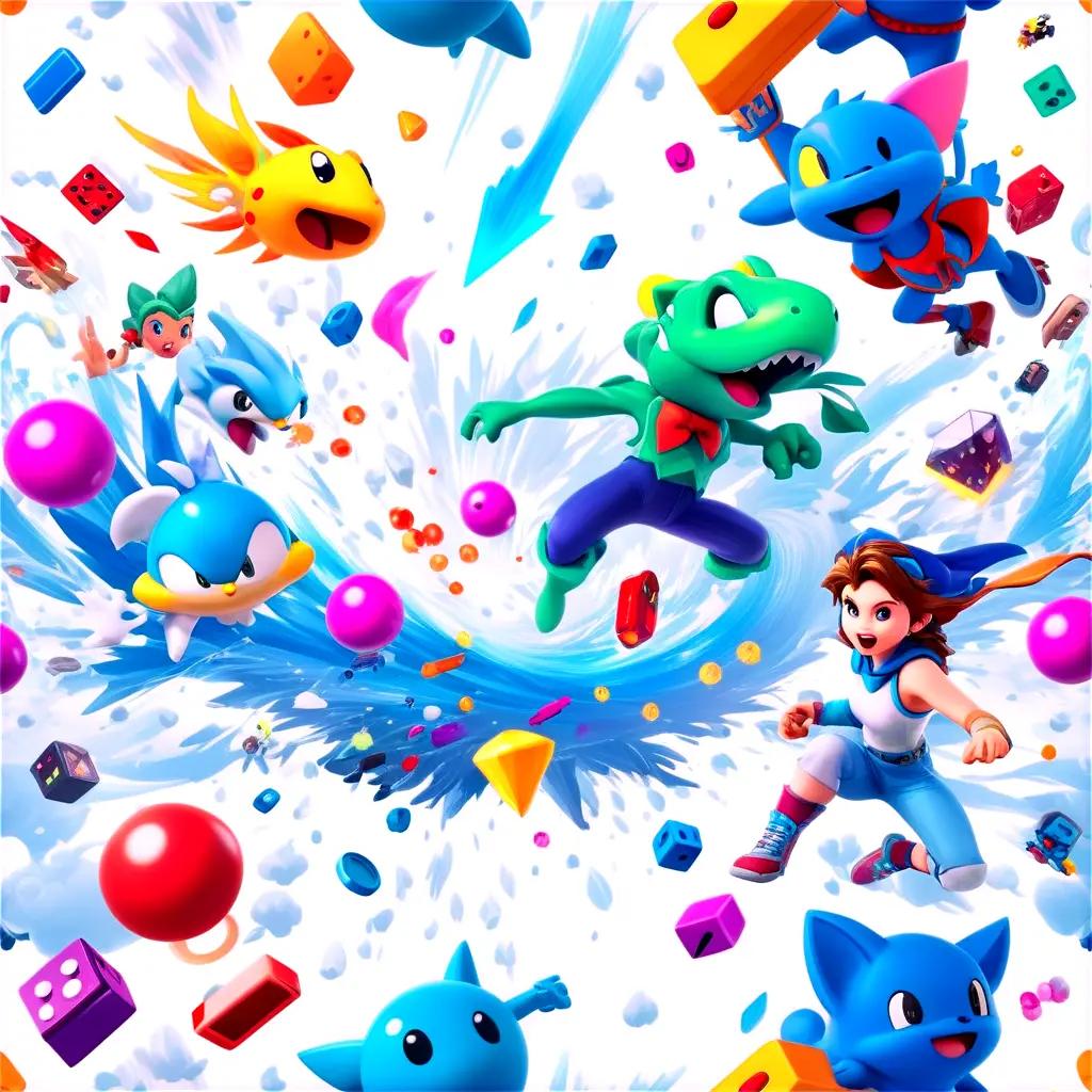 cartoon video game with colorful characters