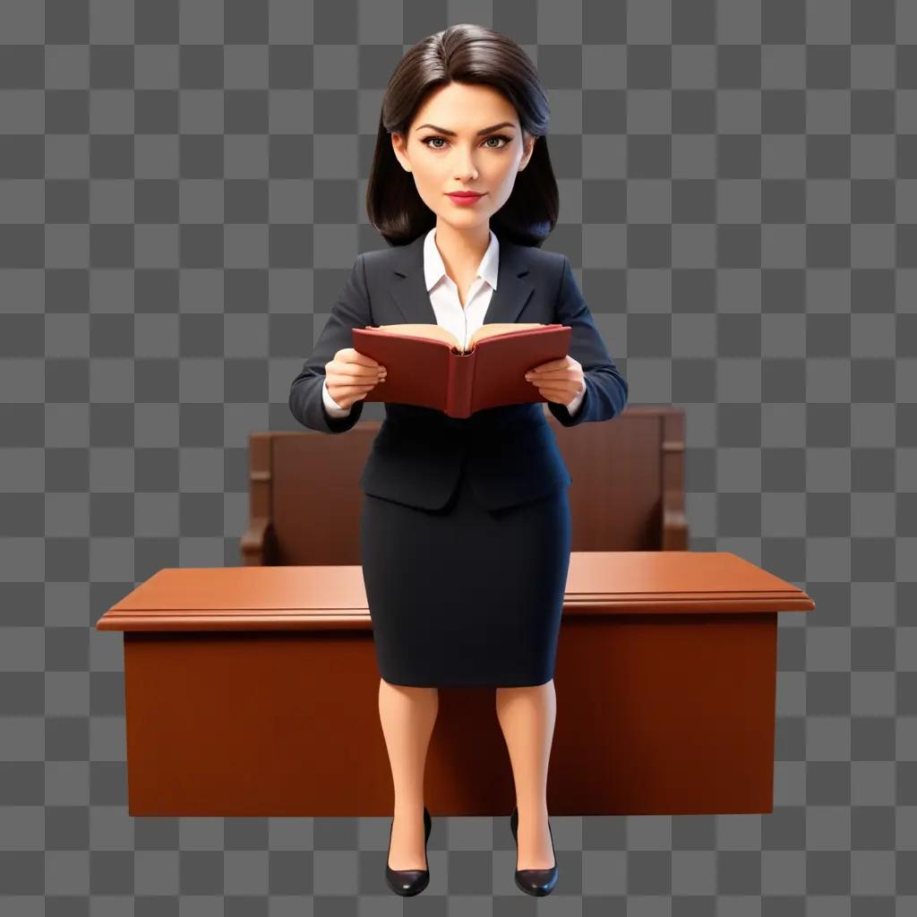 cartoon woman with a book is holding a pen