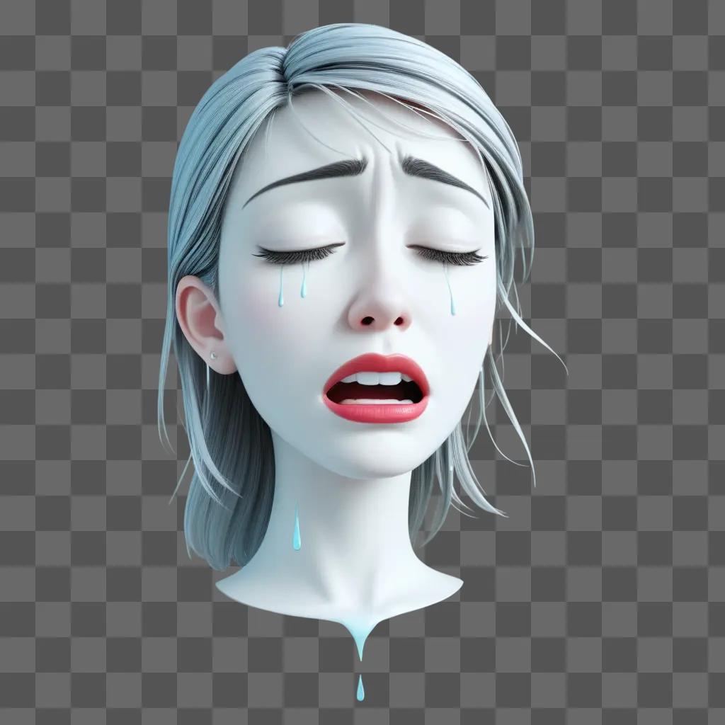 cartoon woman with tears falling on her face