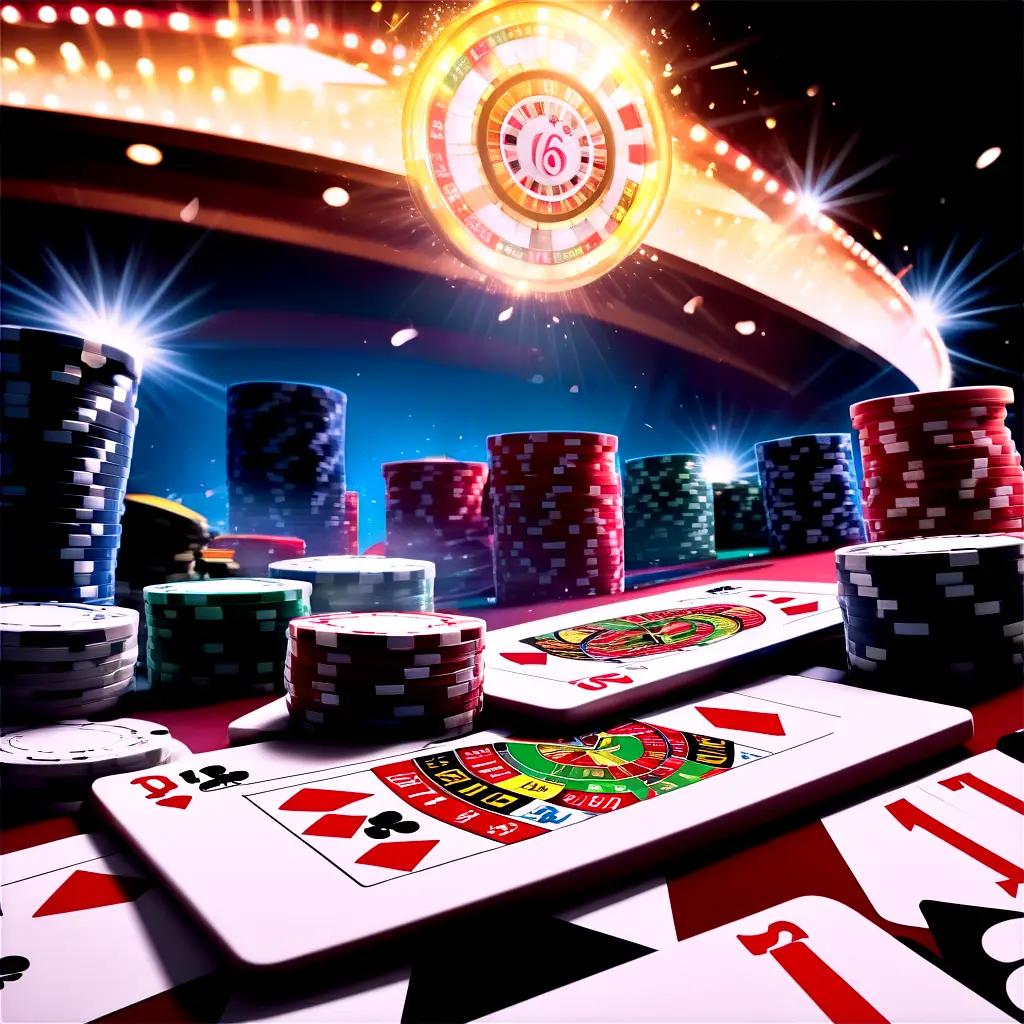 casino scene with a blackjack table and a poker table