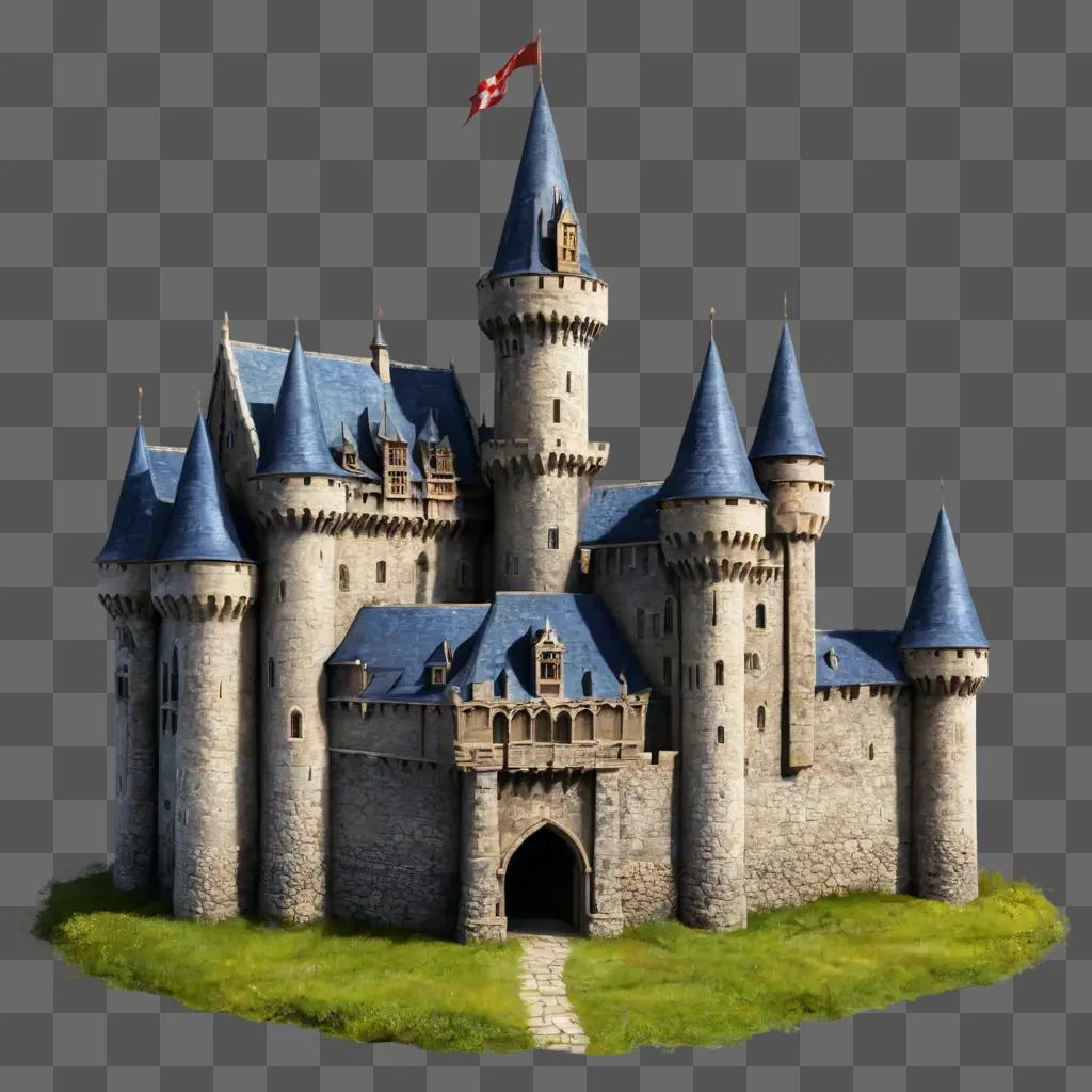 castle drawing realistic A castle with a flag on top is shown in the picture