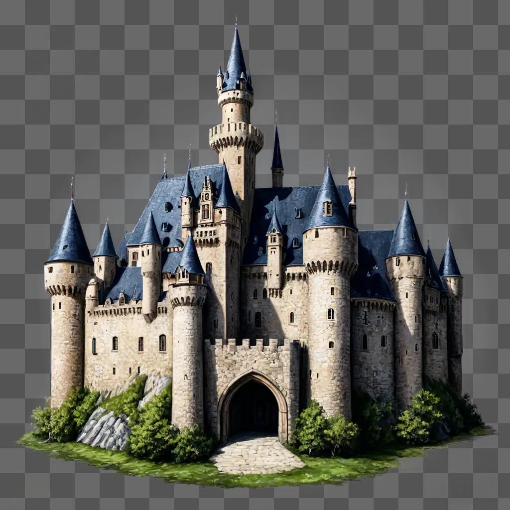 castle drawing realistic A large castle with a stone roof and a large archway