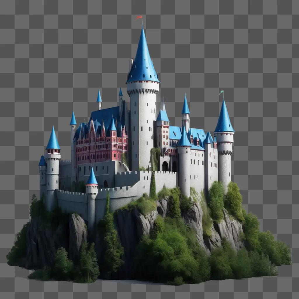 丘の上の城を色で描いた城