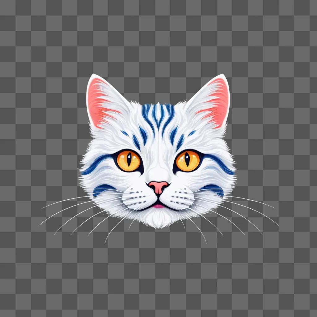 cat drawing with a light blue background and orange eyes