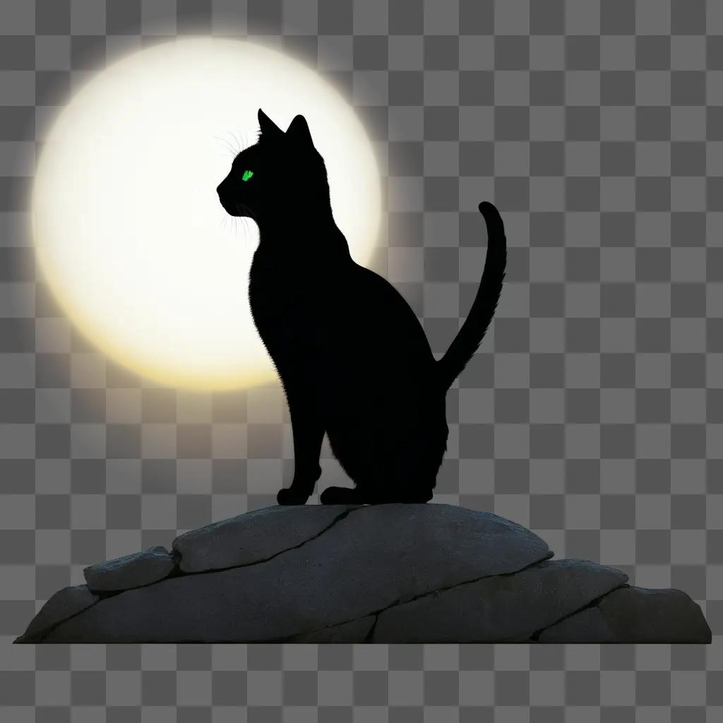 cat silhouette sits on a rock