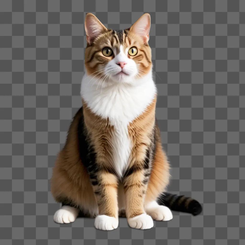 cat sits in front of a tan background