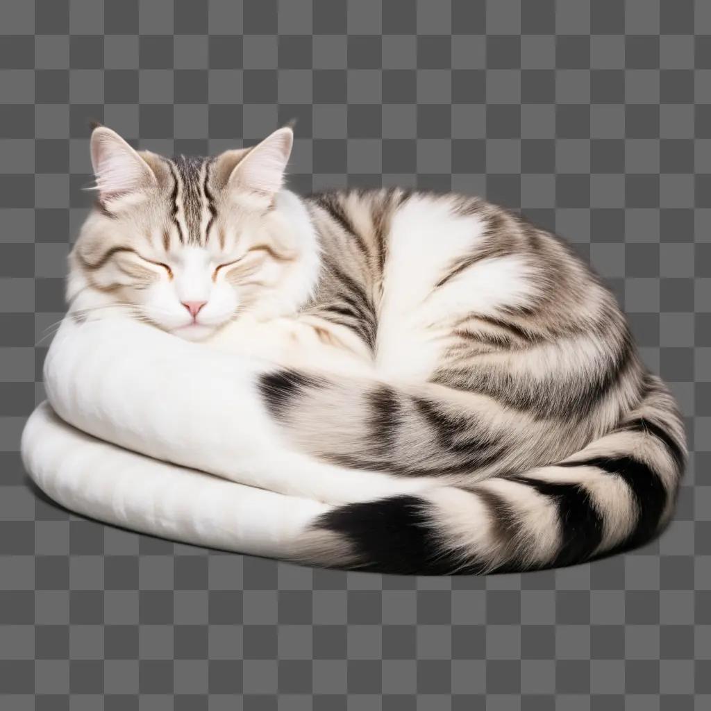 cat sleeps in a curl on a grey surface