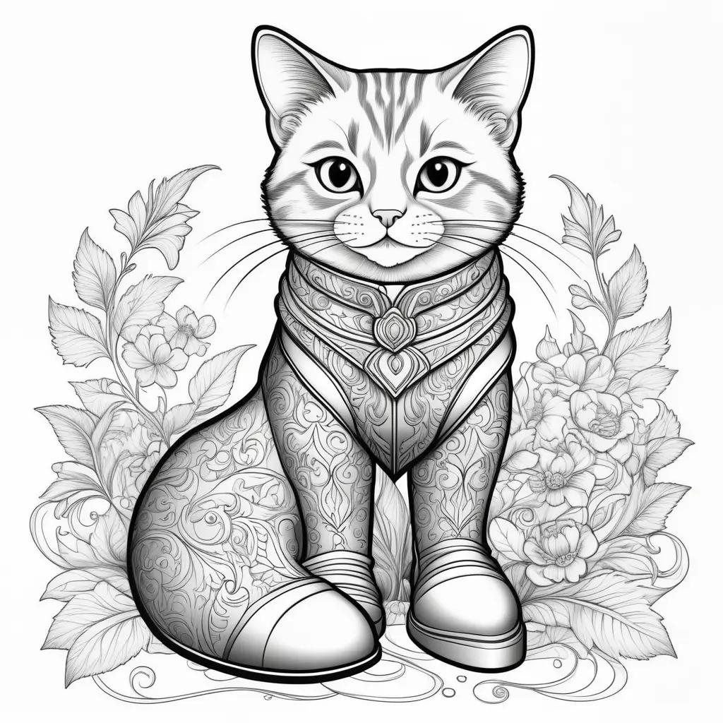 cat wearing puss in boots coloring page