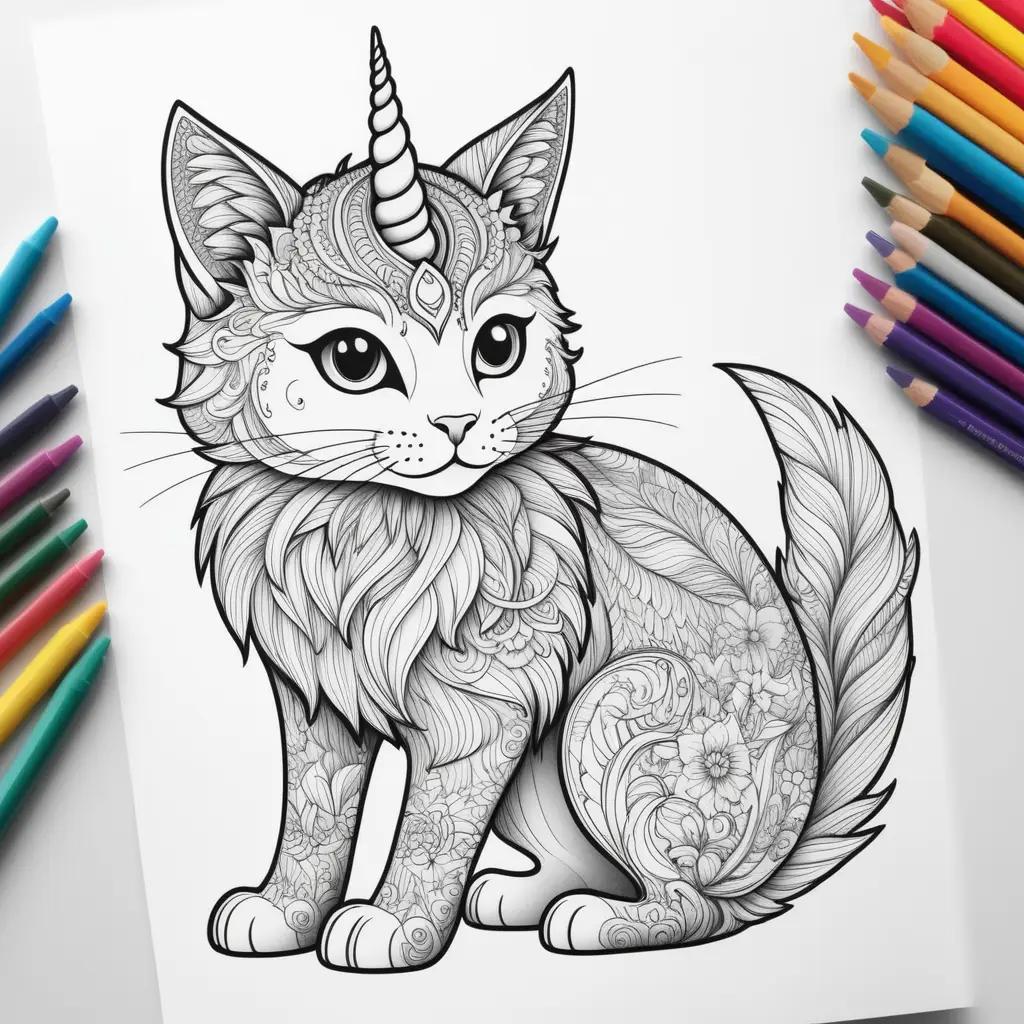 cat with a unicorn horn, colored in a drawing