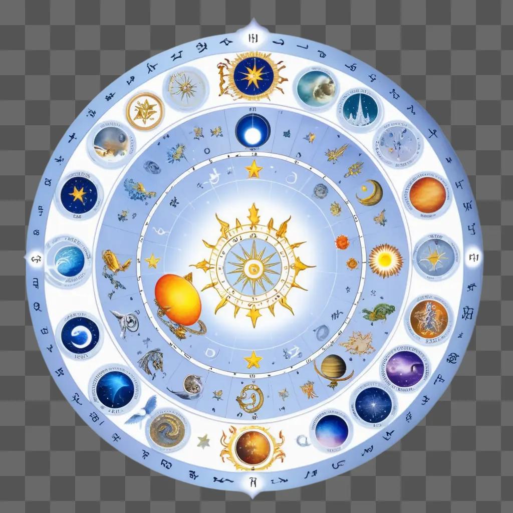 celestial wheel displaying various astrological symbols