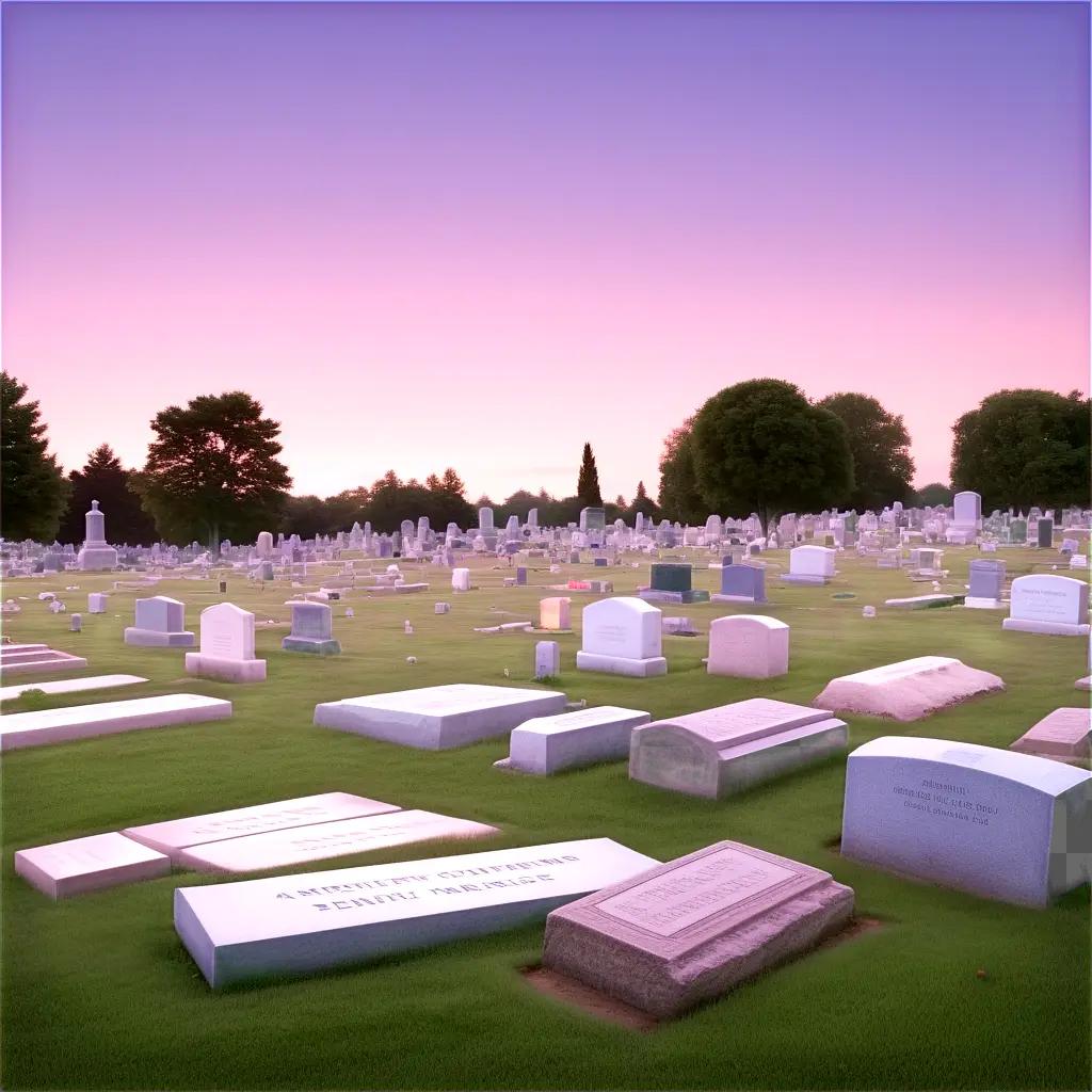紫色の空と夕暮れ時の墓地