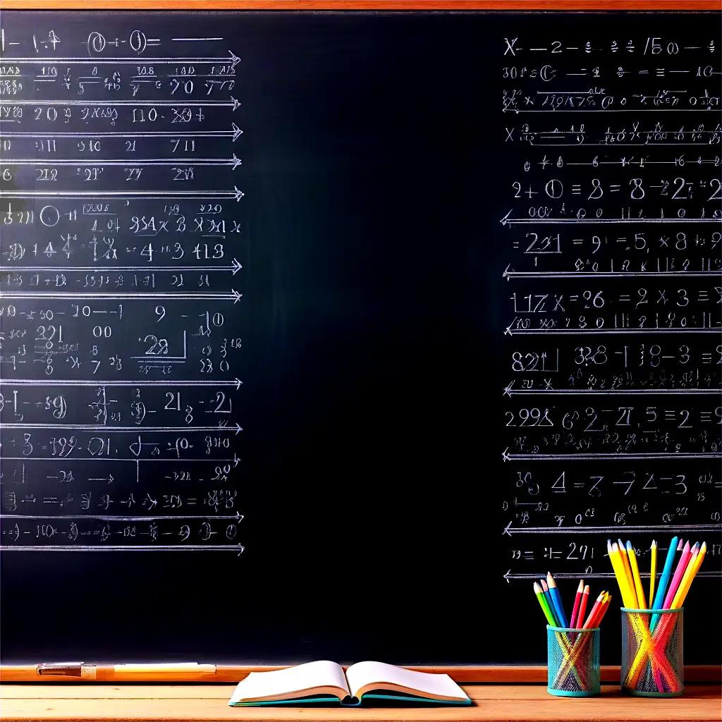 数学の方程式と鉛筆が描かれた黒板