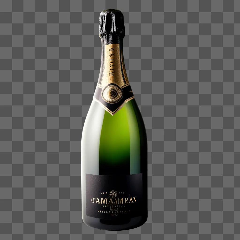 champagne bottle stands transparent on a green background